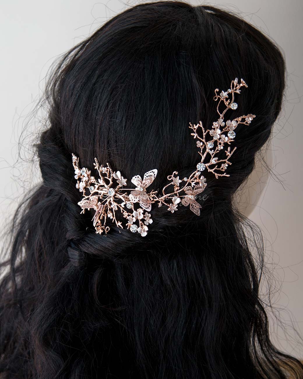 Butterfly Wedding Headpiece in Rose Gold - Cassandra Lynne