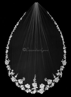 Cathedral Bridal Veil with Pearl Beads Flower Lace