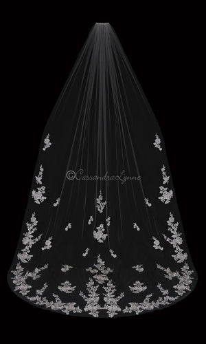 Cathedral Veil with Lace Scatter and Pearls