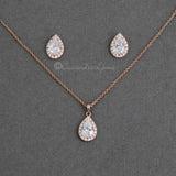 Classic CZ Necklace Pave Pear Pendant and Earrings - Necklace Set - Cassandra Lynne