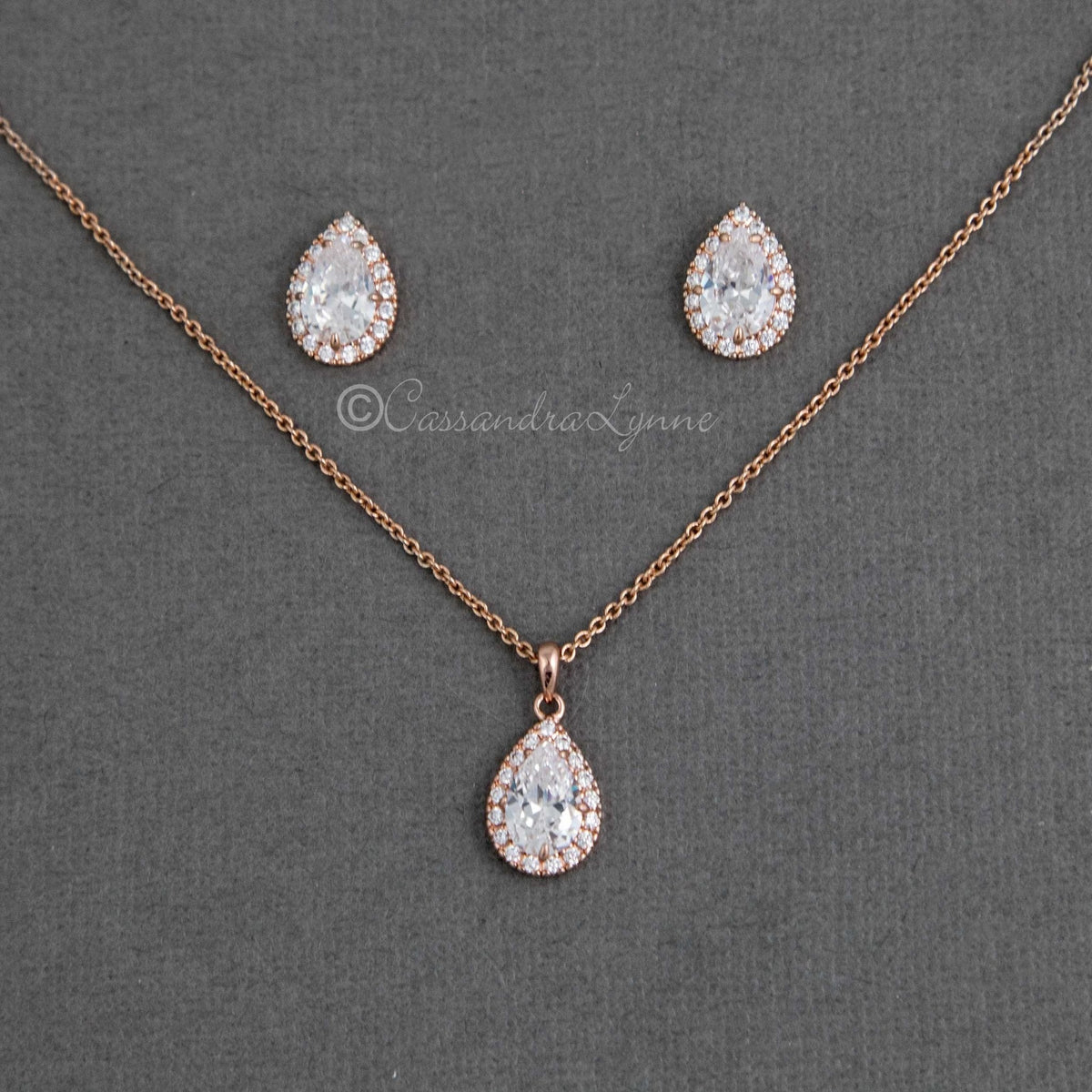 Classic CZ Necklace Pave Pear Pendant and Earrings - Necklace Set - Cassandra Lynne