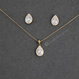 Classic CZ Necklace Pave Pear Pendant and Earrings - Necklace Set - Cassandra Lynne