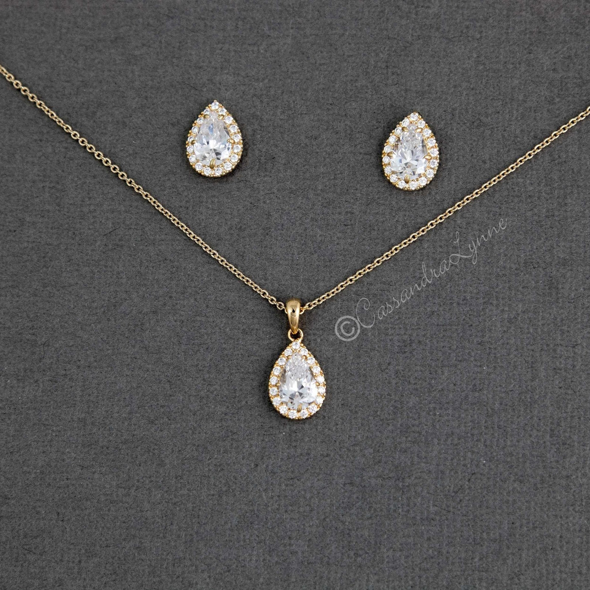 Classic CZ Necklace Pave Pear Pendant and Earrings - Necklace Set - Cassandra Lynne