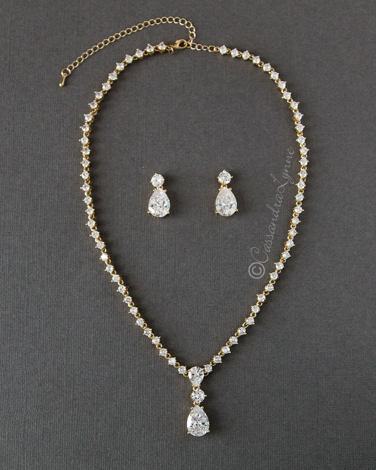 Classic Teardrop Wedding Necklace Jewelry Set - Cassandra Lynne