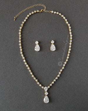 Classic Teardrop Wedding Necklace Jewelry Set Gold
