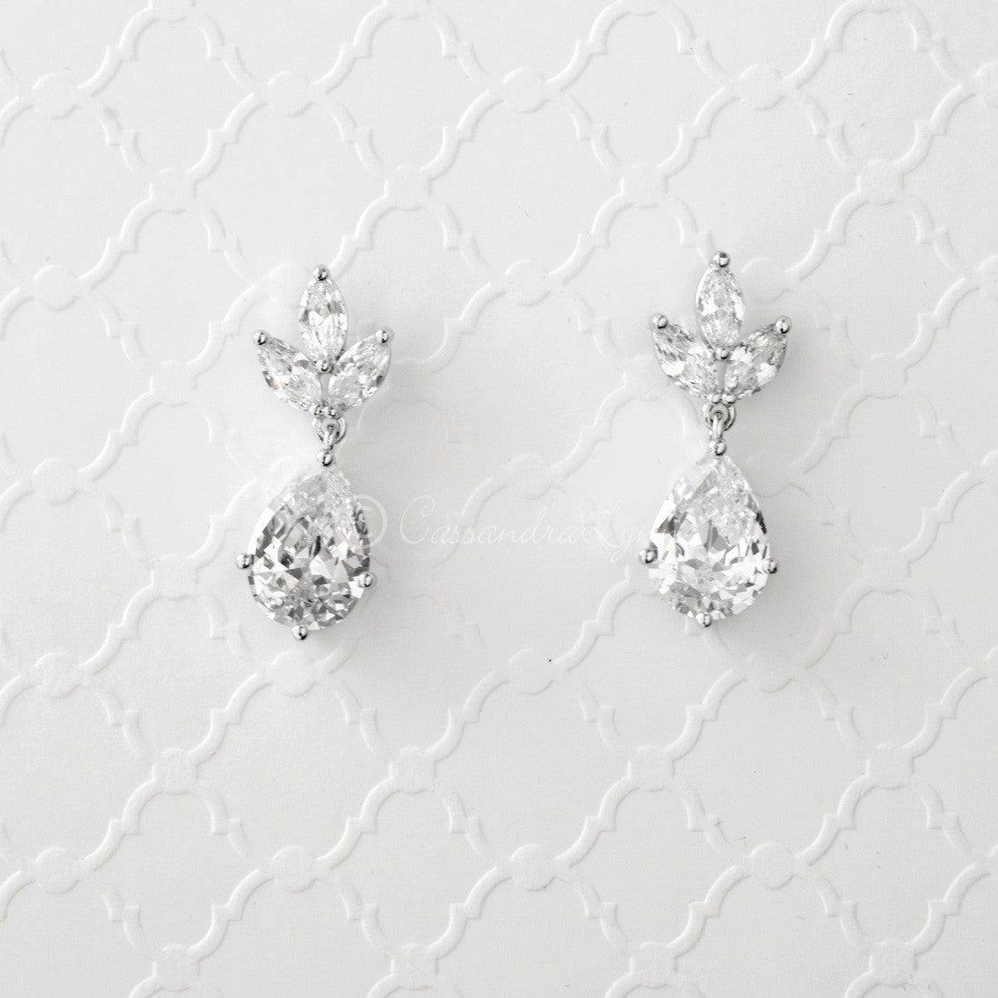 Classic Wedding Earrings with CZ Pear Drop - Cassandra Lynne