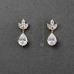 gold cz drop bridal earrings