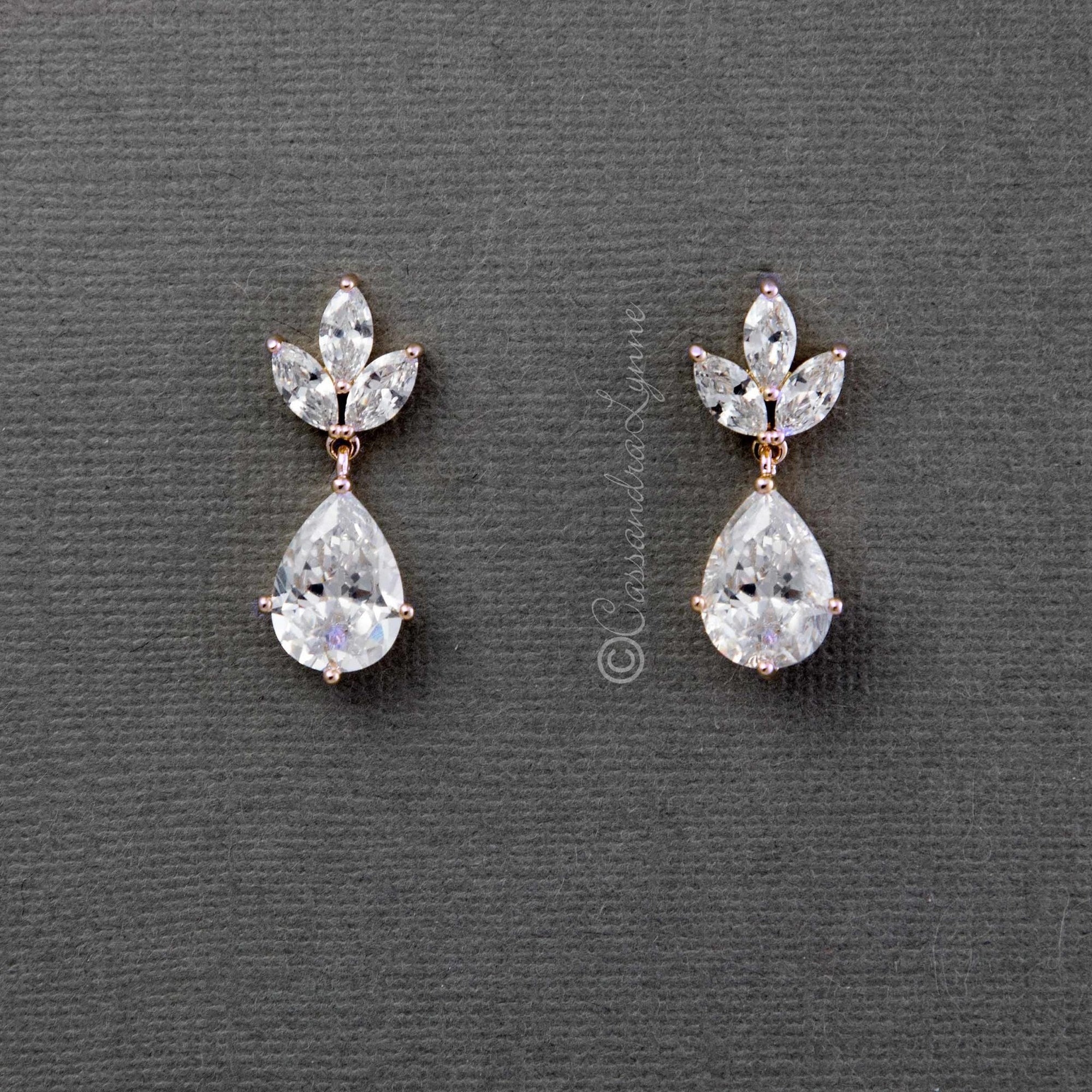 Classic Wedding Earrings with CZ Pear Drop - Cassandra Lynne