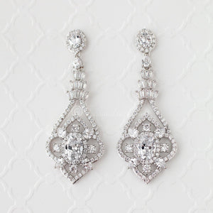 Clip-On CZ Bridal Jewelry Earrings with Antique Flair