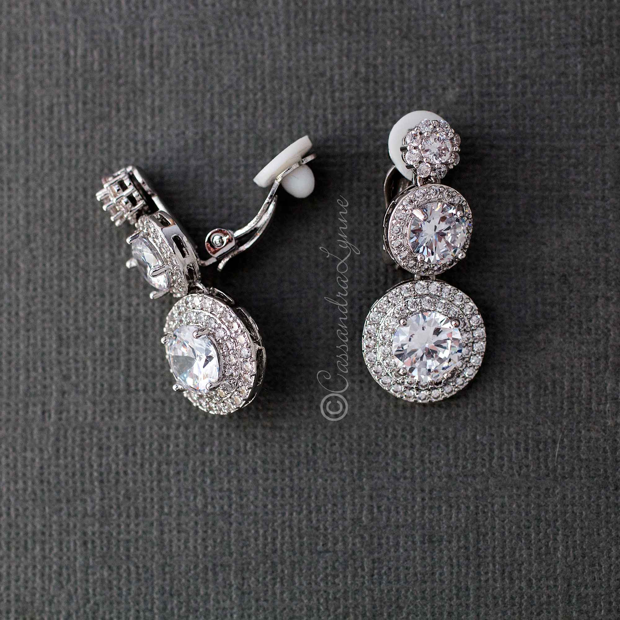 Clip-On Brilliant CZ Stacked Earrings