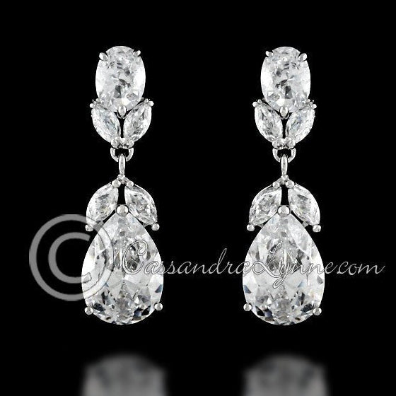 Clip - On Classic Wedding CZ Earrings Teardrop and Oval Jewels - Earrings - Cassandra Lynne