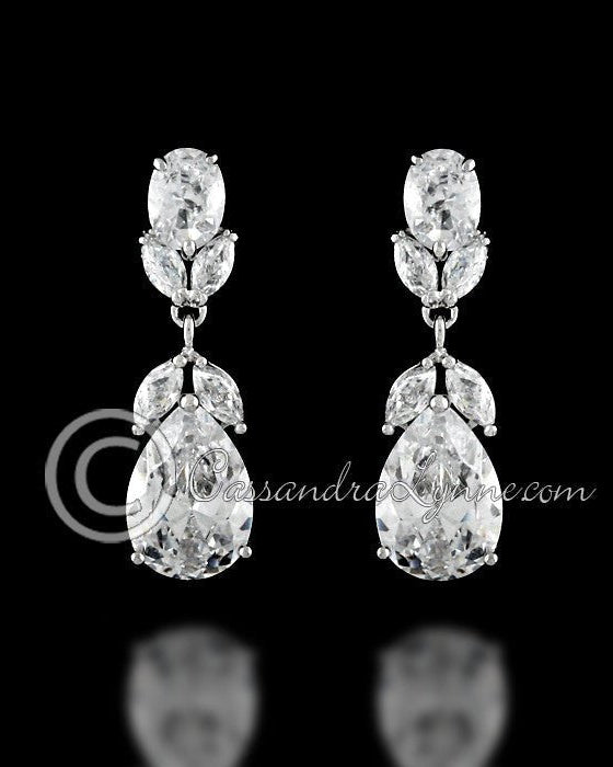 Clip - On Classic Wedding CZ Earrings Teardrop and Oval Jewels - Earrings - Cassandra Lynne