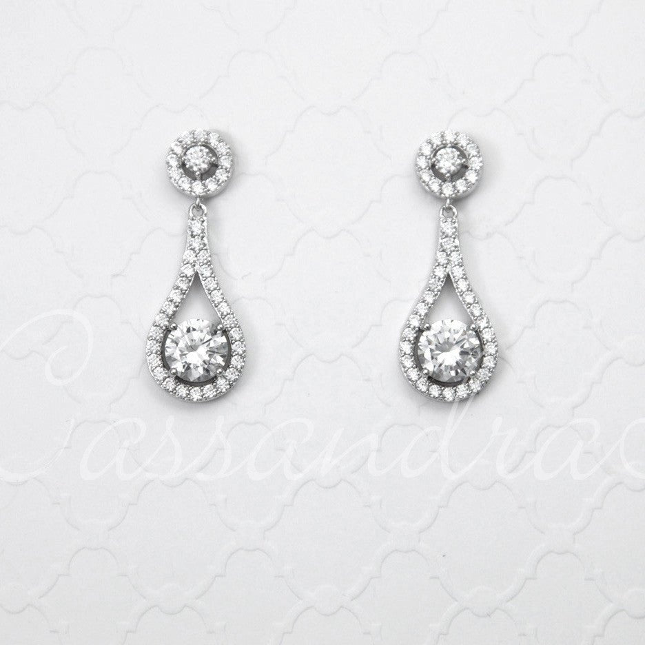 Clip-On Cubic Zirconia Drop Earrings Teardrop Shaped - Cassandra Lynne