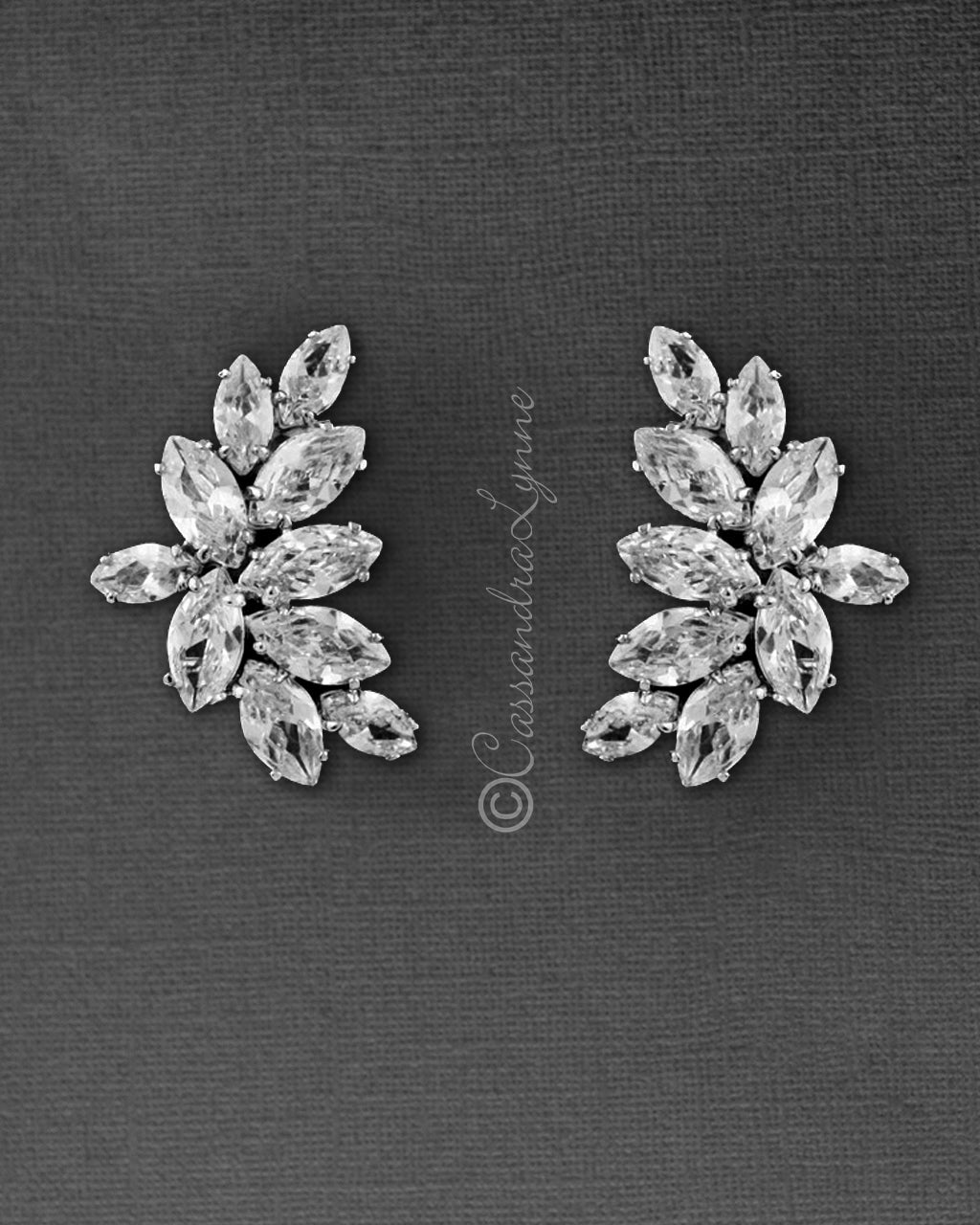 Clip - On CZ Bridal Earrings of Marquise Leaf Clusters - Earrings - Cassandra Lynne