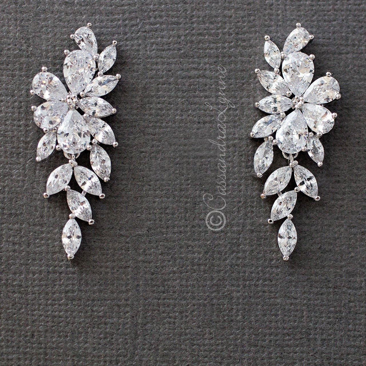 Clip - On CZ Earrings Teardrop Flower Vine Drop - Earrings - Cassandra Lynne