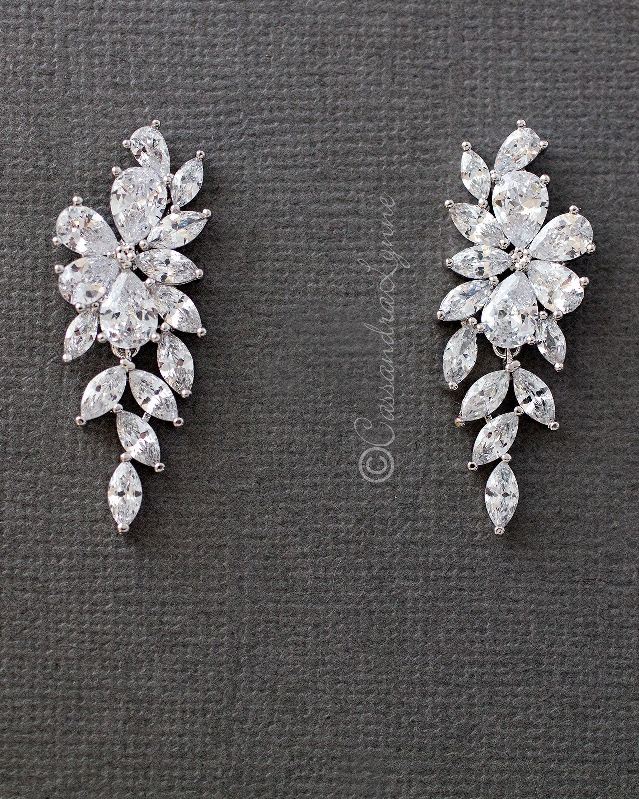 Clip - On CZ Earrings Teardrop Flower Vine Drop - Earrings - Cassandra Lynne