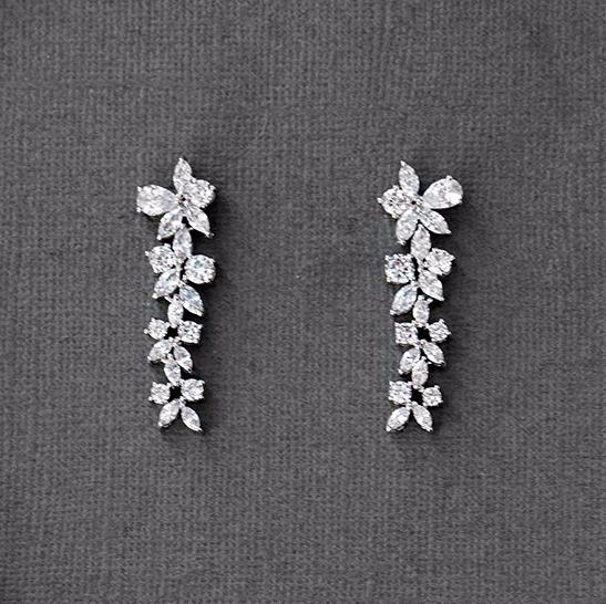 Clip-On CZ Flower Dangle Earrings for Wedding - Cassandra Lynne