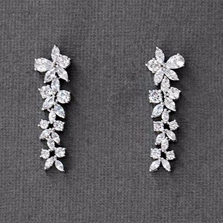Clip - On CZ Flower Dangle Earrings for Wedding - Earrings - Cassandra Lynne