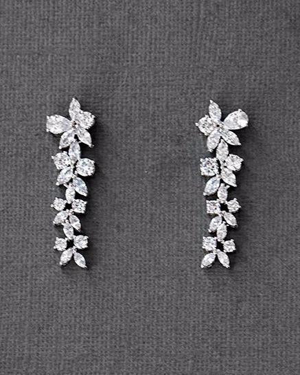 Clip - On CZ Flower Dangle Earrings for Wedding - Earrings - Cassandra Lynne