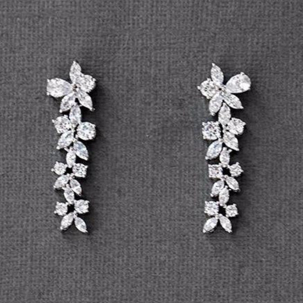 Clip - On CZ Flower Dangle Earrings for Wedding - Earrings - Cassandra Lynne