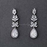 Clip - On CZ Vine Pear Drop Wedding Earrings - Earrings - Cassandra Lynne
