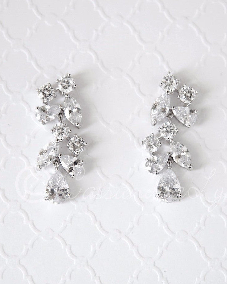Clip - On CZ Wedding Earrings with Multi - Shape Jewels - Earrings - Cassandra Lynne