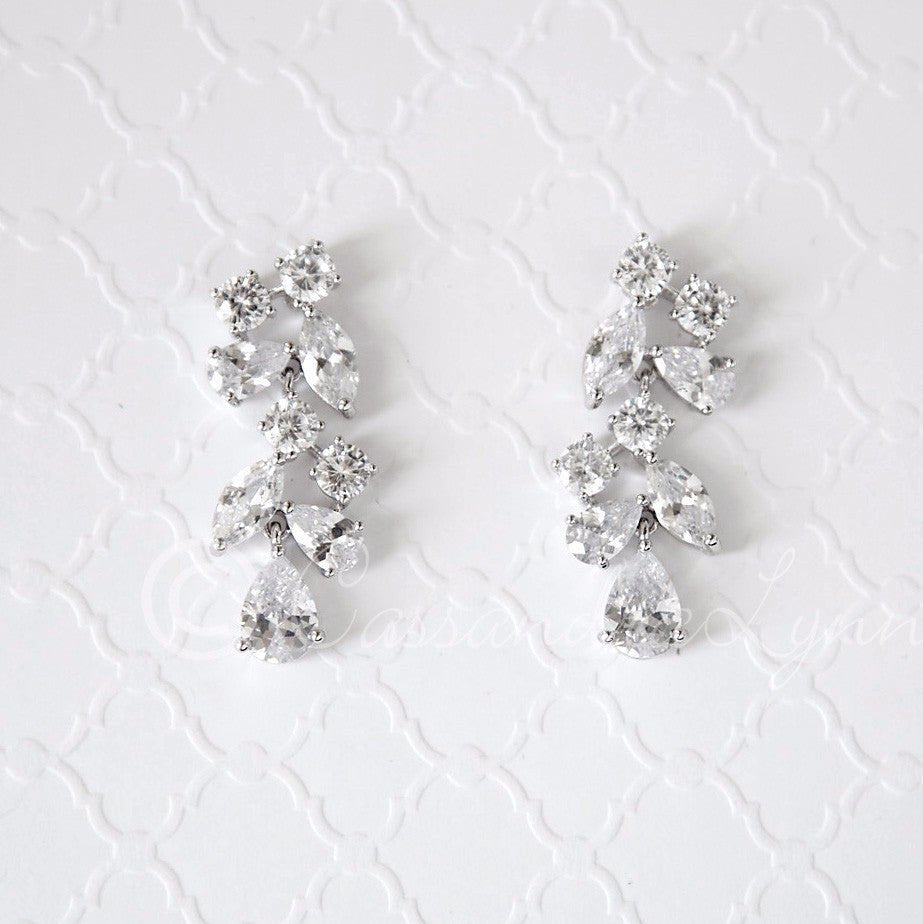 Clip - On CZ Wedding Earrings with Multi - Shape Jewels - Earrings - Cassandra Lynne