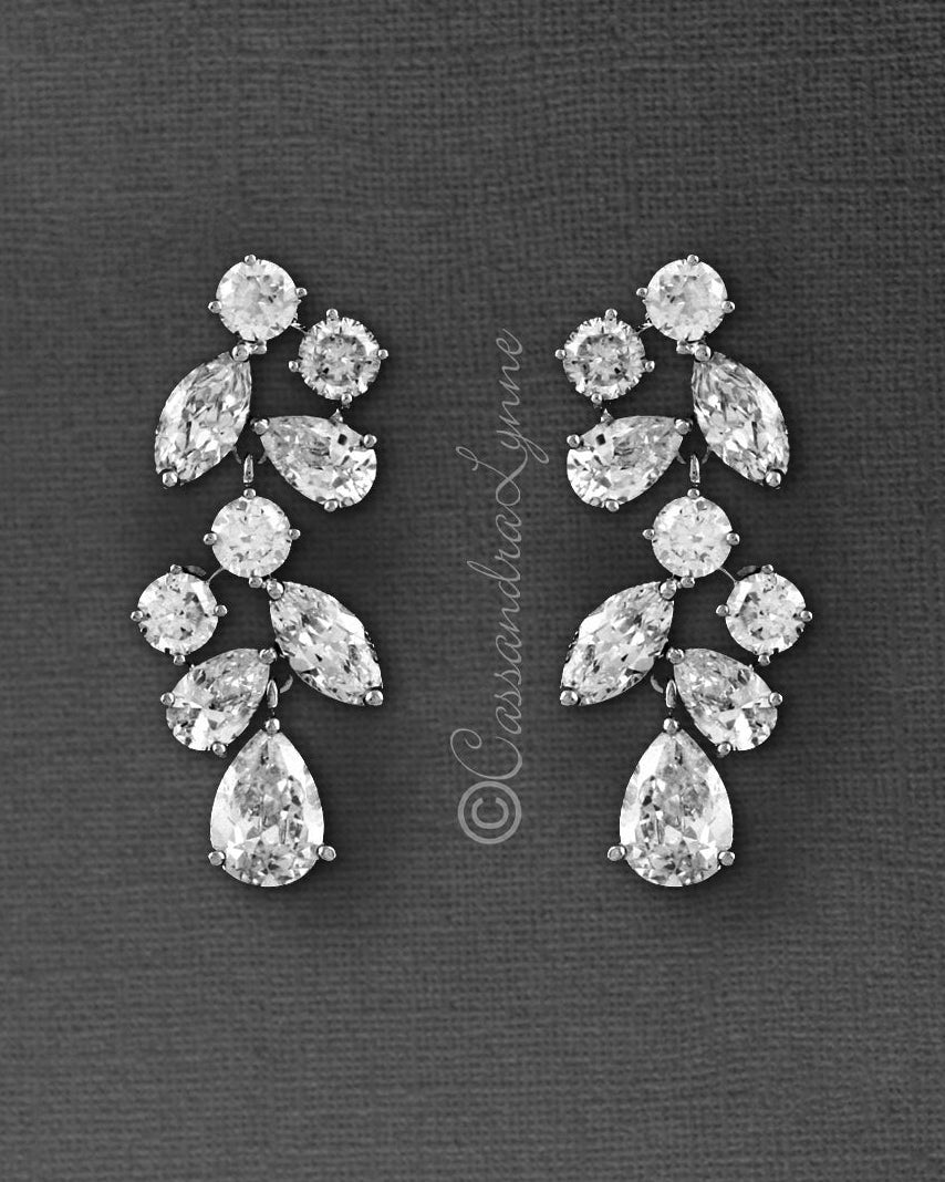 Clip - On CZ Wedding Earrings with Multi - Shape Jewels - Earrings - Cassandra Lynne