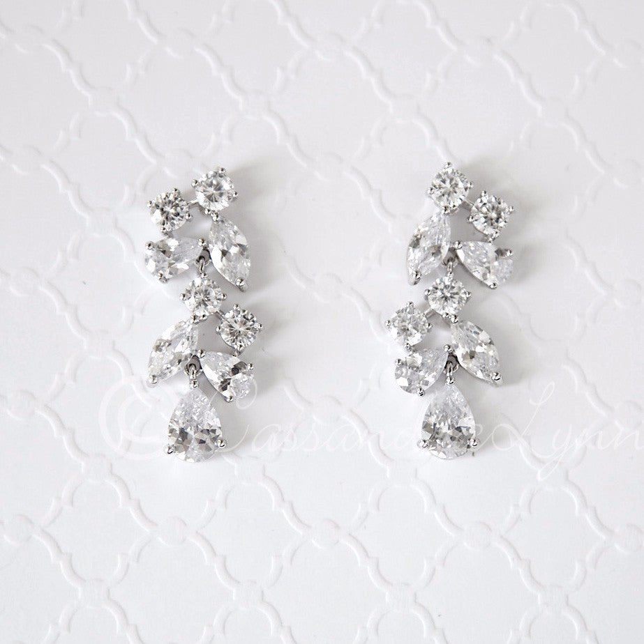 CZ Wedding Earrings with Multi-Shape Jewels Clip-On