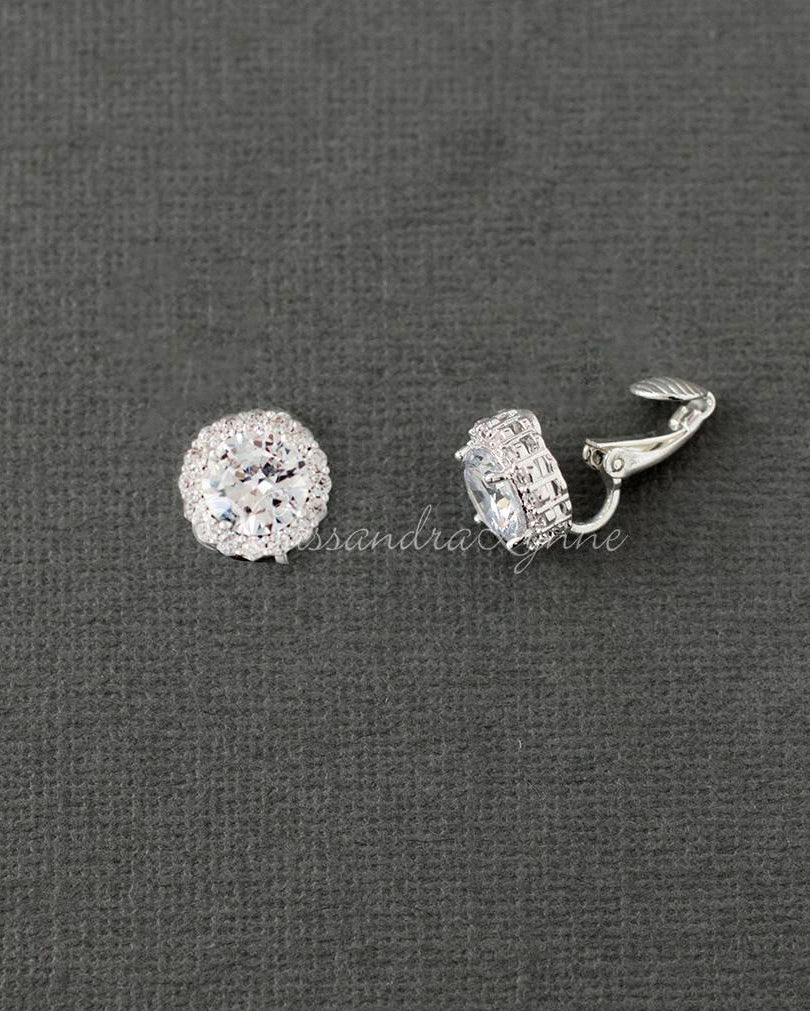 Clip - On Pave Round CZ Stud Earrings - Earrings - Cassandra Lynne