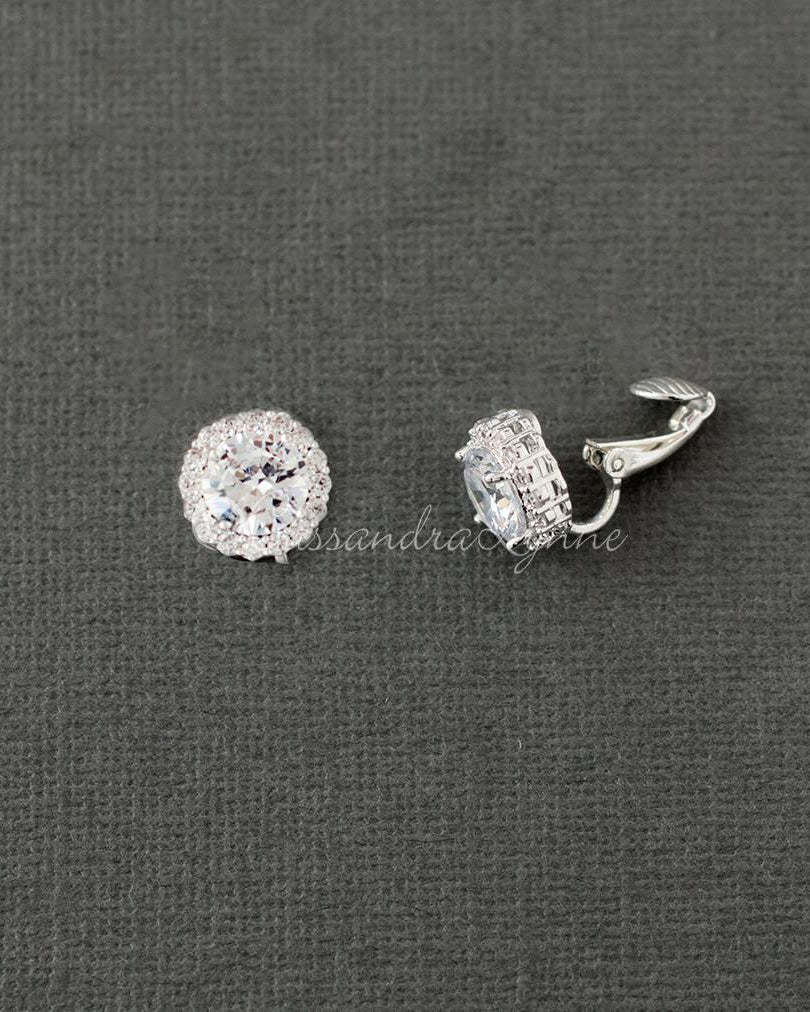 Clip - On Pave Round CZ Stud Earrings - Earrings - Cassandra Lynne