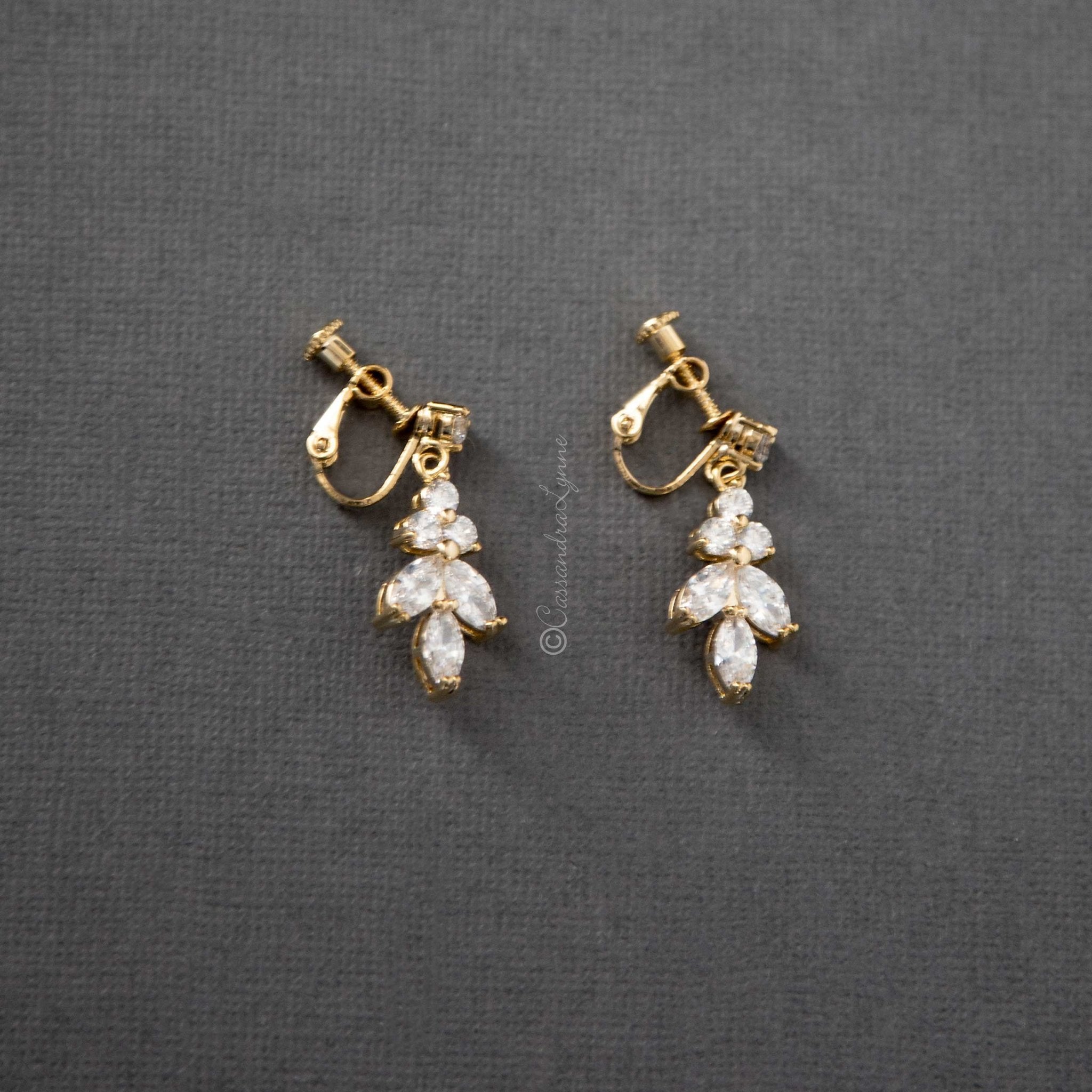 Clip - On Screw Back Earrings of Marquise Leaf Drop - Earrings - Cassandra Lynne