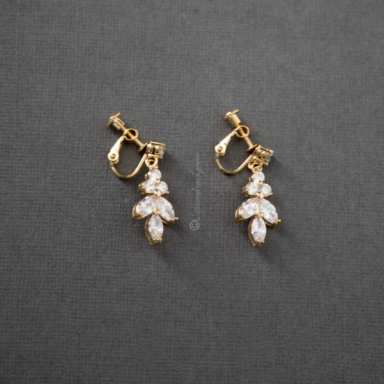 Clip - On Screw Back Earrings of Marquise Leaf Drop - Earrings - Cassandra Lynne