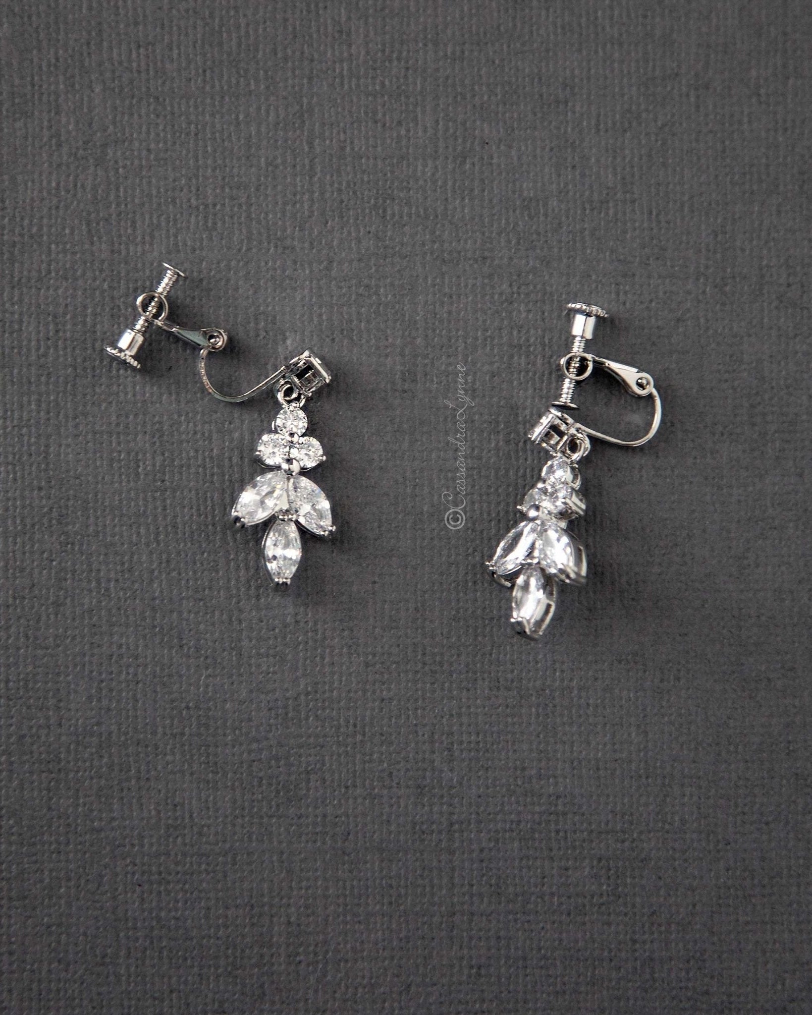 Clip - On Screw Back Earrings of Marquise Leaf Drop - Earrings - Cassandra Lynne