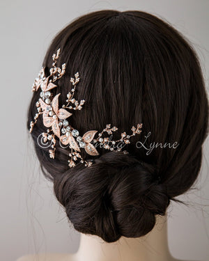 Rose Gold Bridal Headpiece with Ivory Pearls