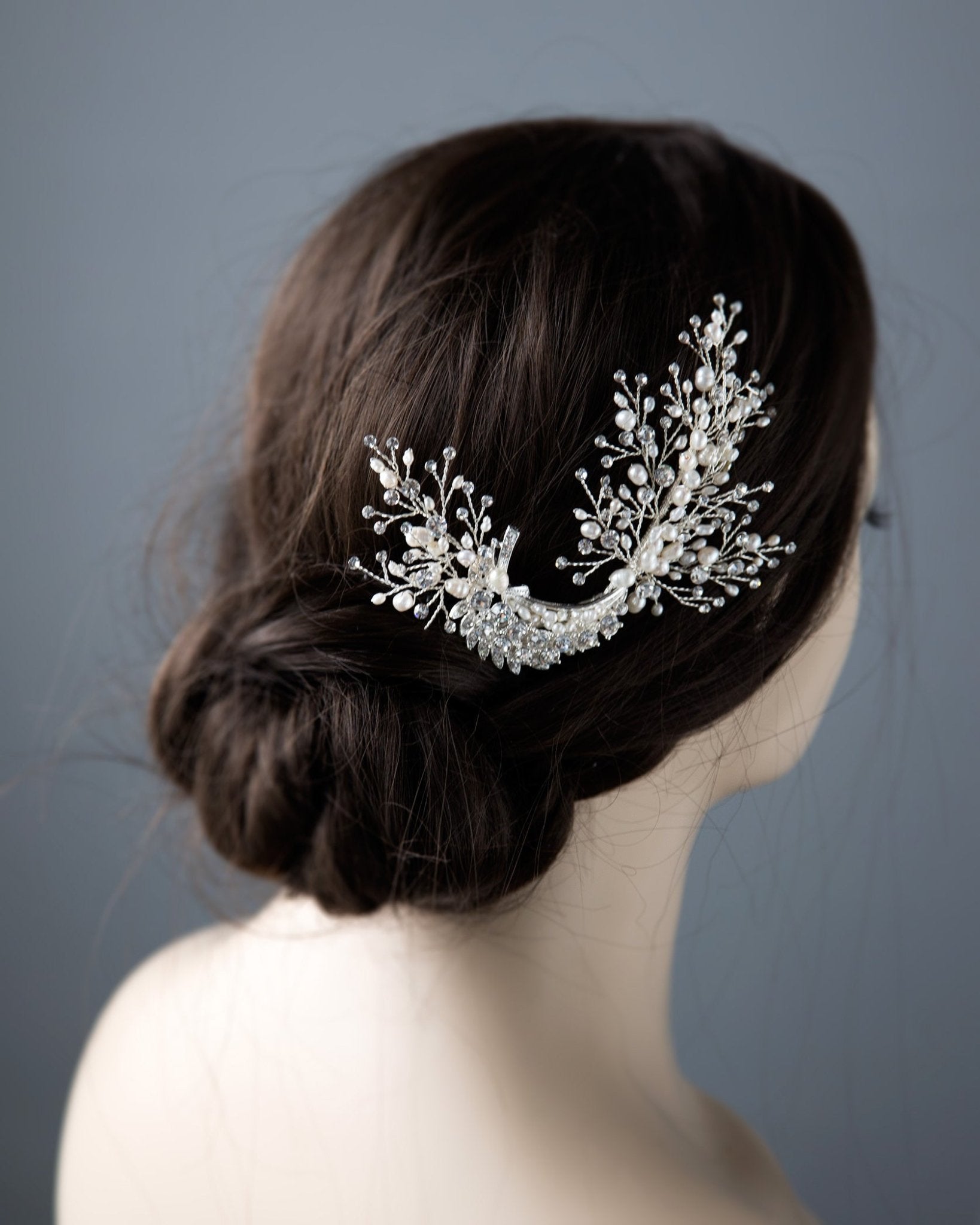 Crescent Wedding Hair Clip with Pearls - Cassandra Lynne