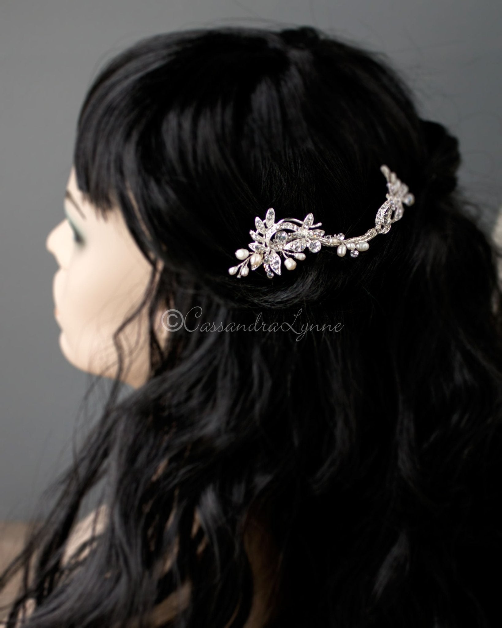 Crystal and Freshwater Pearl Wave Bridal Comb - Cassandra Lynne