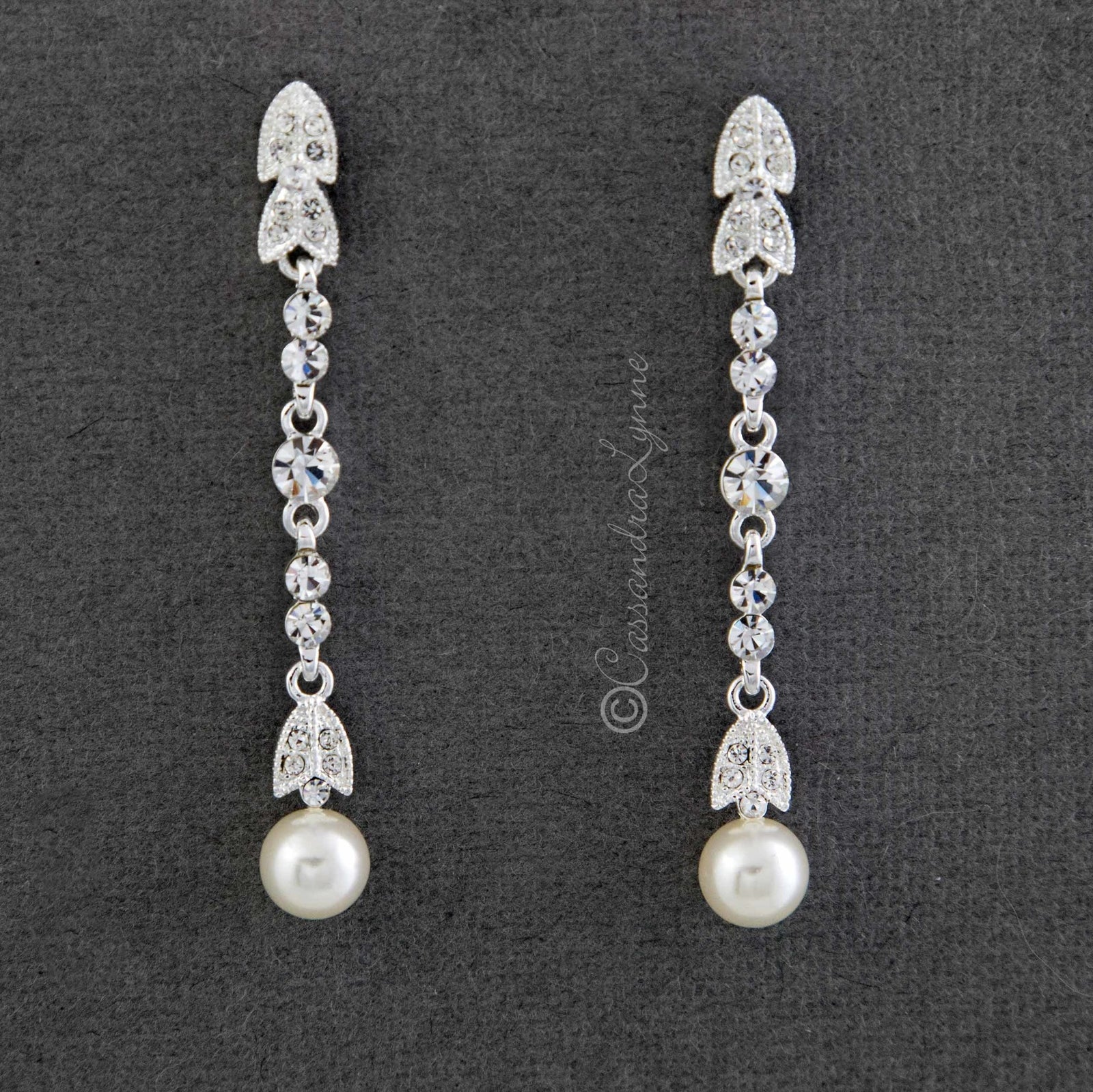 Crystal and Ivory Pearl Earrings - Cassandra Lynne