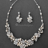 Crystal and Ivory Pearl Wedding Jewelry Set - Necklace Set - Cassandra Lynne