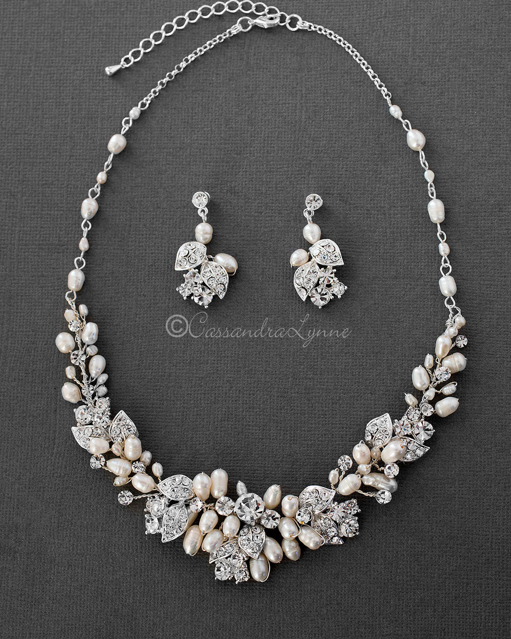 Crystal and Ivory Pearl Wedding Jewelry Set - Necklace Set - Cassandra Lynne