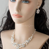 Crystal and Ivory Pearl Wedding Jewelry Set - Necklace Set - Cassandra Lynne