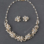 Crystal and Pearl Bridal Necklace Set Light Gold - Necklace Set - Cassandra Lynne