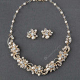 Crystal and Pearl Bridal Necklace Set Light Gold - Necklace Set - Cassandra Lynne