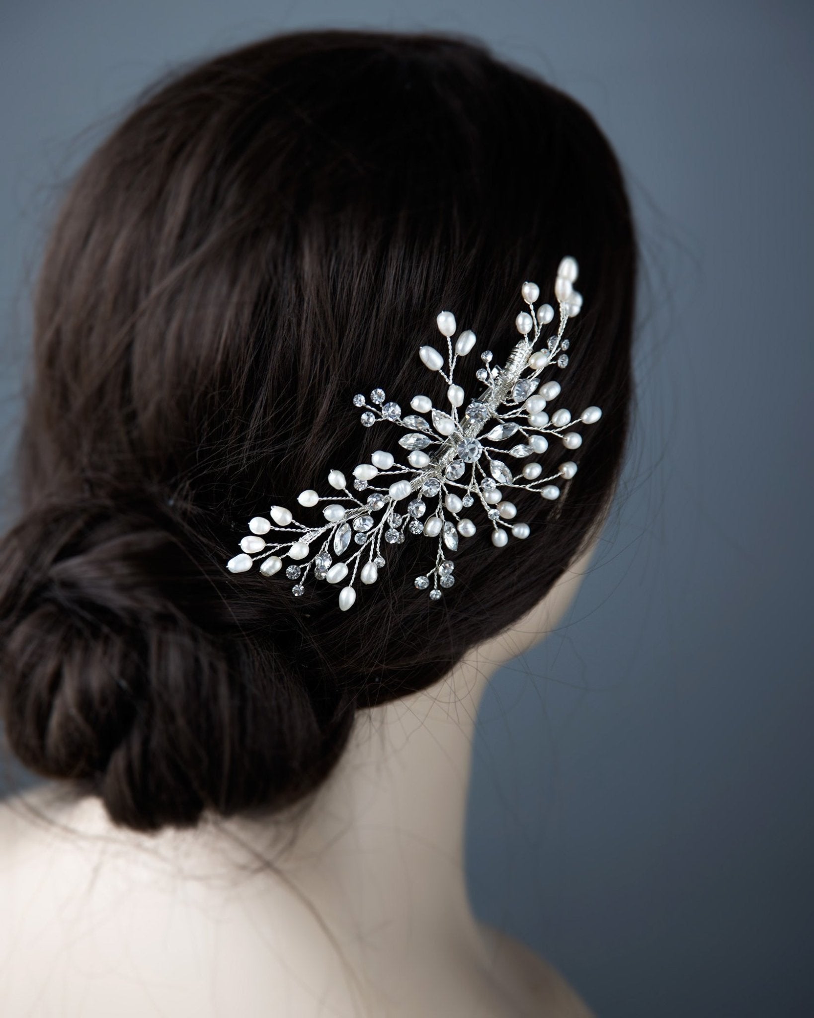 Minimalist Crystal and Pearl Hair Clip for the Bride - Cassandra Lynne