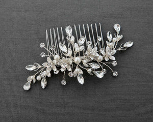 Crystal and Pearl Wedding Comb silver