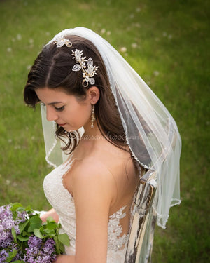 Crystal Beaded 34" Wedding Veil with Sequins