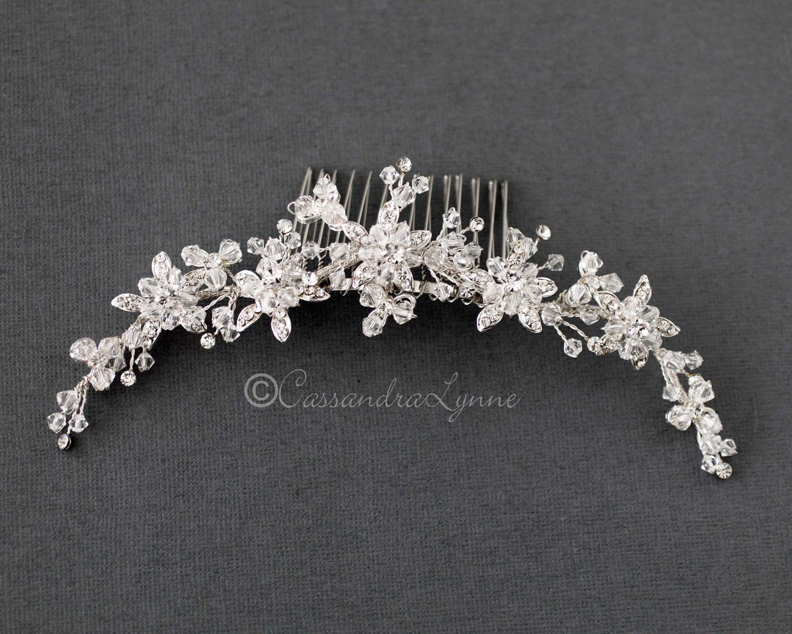 Crystal Beaded Flowers Wedding Side Comb - Cassandra Lynne