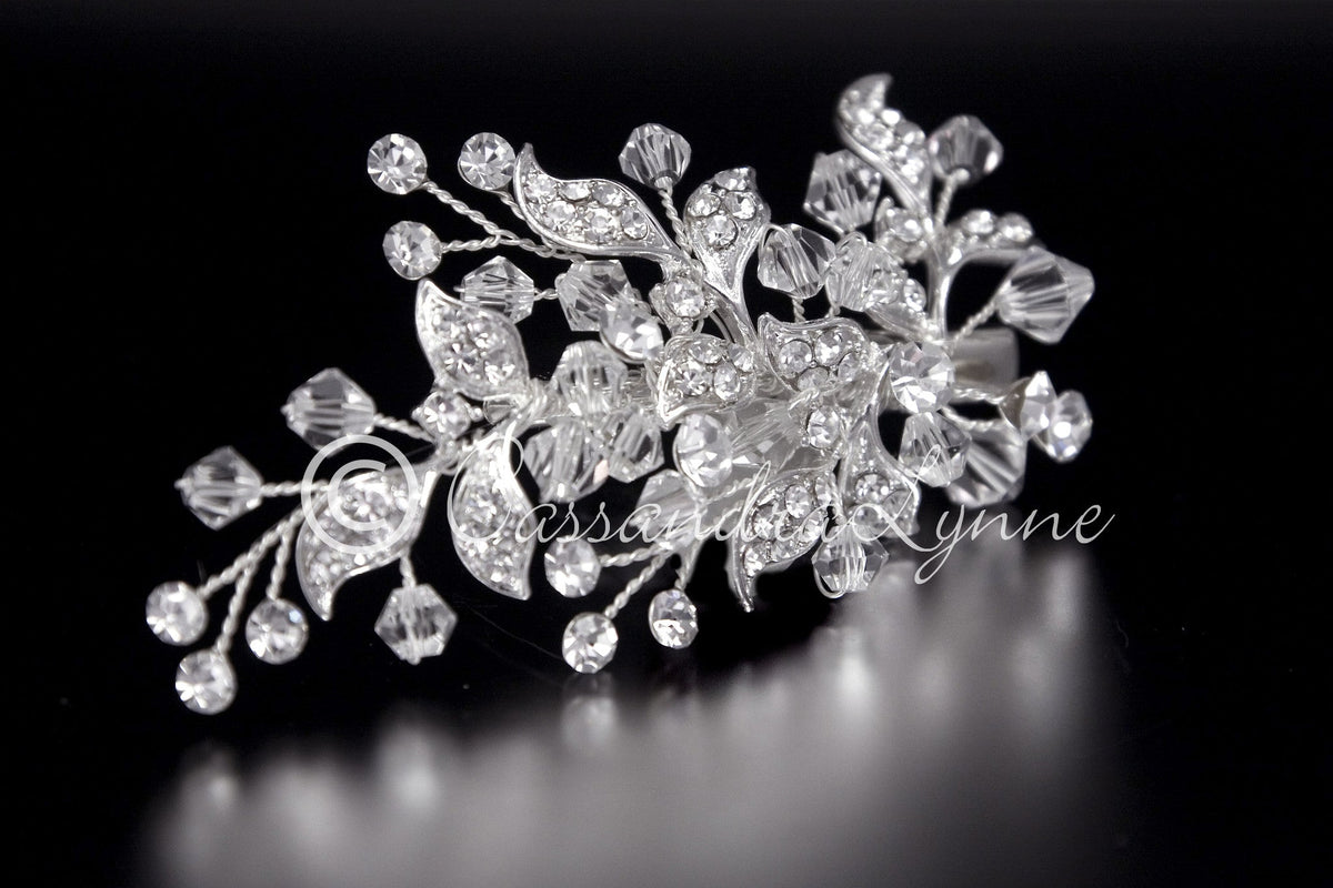 Crystal Bridal Hair Clip with Jeweled Leaves - Hair Clips - Cassandra Lynne