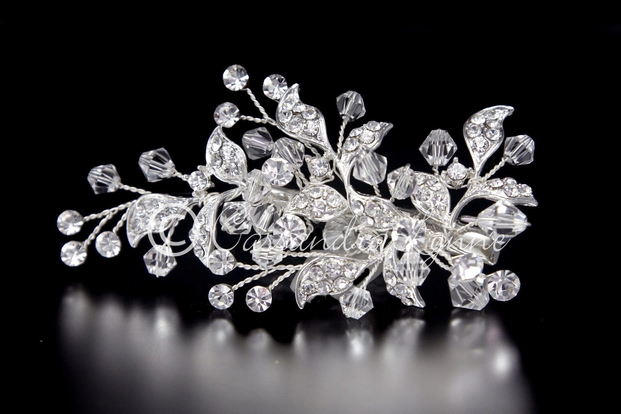 Crystal Bridal Hair Clip with Jeweled Leaves - Hair Clips - Cassandra Lynne