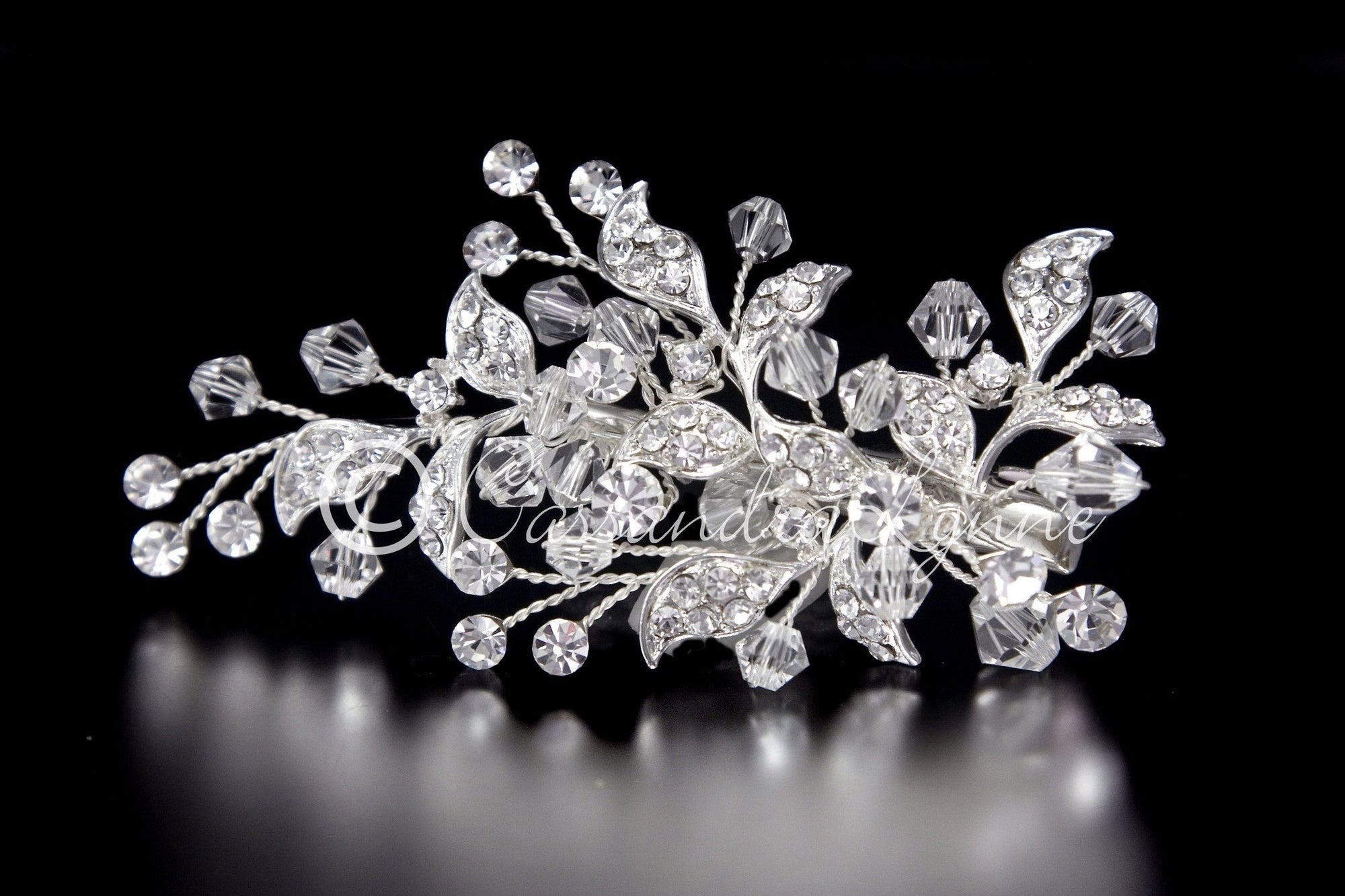 Crystal Bridal Hair Clip with Jeweled Leaves - Hair Clips - Cassandra Lynne